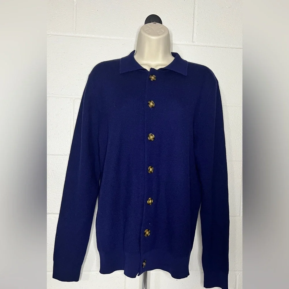 John Henric Sweden 100% marina wool Navy sweater/cardigan men’s Medium